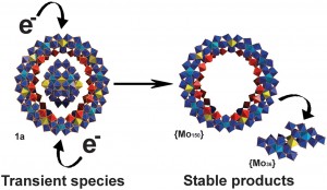 Cronin_donut2 A molybdenum oxide nanowheel templated on a transient cluster. From Miras et al, Science 327 p 72 (2010).
